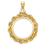 Italy Gold 20 Lire Coin Bezel Pendant Screw Top Large Diamond-Cut Knotted Rope in 14k Yellow Gold
