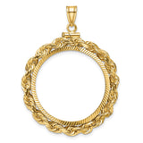 US 1/2 oz Platinum American Eagle $50 Coin Bezel Pendant Screw Top Large Diamond-Cut Knotted Rope in 14k Yellow Gold