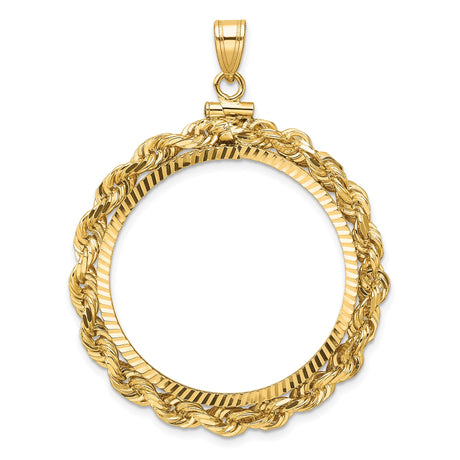 Isle of Man 1/2 oz Gold Cat Coin Bezel Pendant Screw Top Large Diamond-Cut Knotted Rope in 14k Yellow Gold