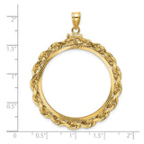 Australian 1 oz Platinum Koala $100 Coin Bezel Pendant Screw Top Large Diamond-Cut Knotted Rope in 14k Yellow Gold