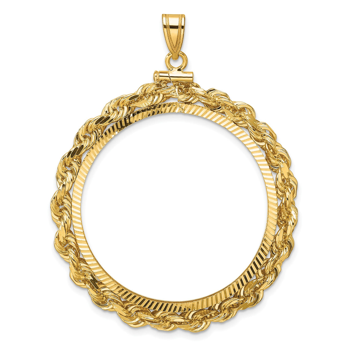 US 1 oz Platinum American Eagle $100 Coin Bezel Pendant Screw Top Large Diamond-Cut Knotted Rope in 14k Yellow Gold