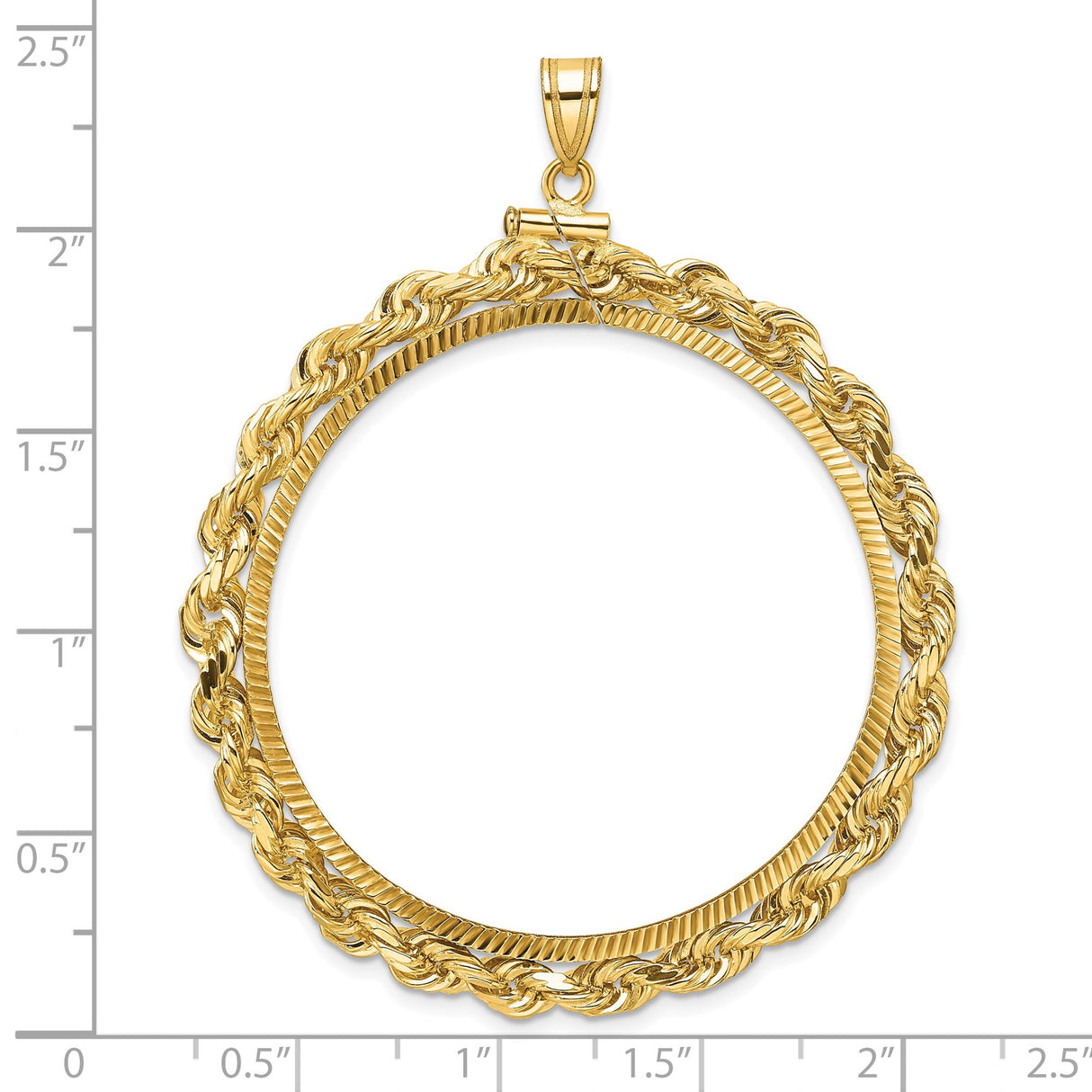39.5 mm Coin Bezel Pendant Large Diamond-Cut Knotted Rope Screw Top in 14k Yellow Gold