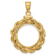 Australian 1/10 oz Gold Lunar $15 Coin Series 1 Coin Bezel Pendant Screw Top Large Knotted Rope in 14k Yellow Gold