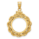 Australian 1/10 oz Gold Kangaroo $15 Coin Bezel Pendant Screw Top Large Knotted Rope in 14k Yellow Gold