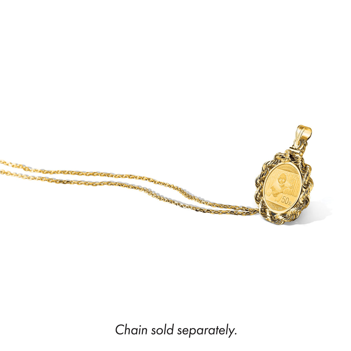 Isle of Man 1/10 oz Gold Cat Coin Bezel Pendant Screw Top Large Knotted Rope in 14k Yellow Gold