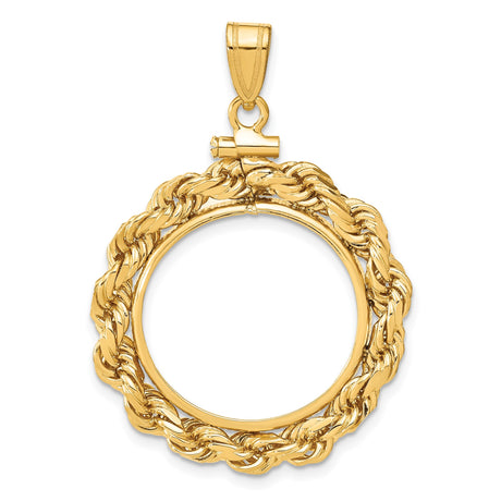 UK 1/4 oz Platinum Britannia £25 Coin Bezel Pendant Screw Top Large Knotted Rope in 14k Yellow Gold