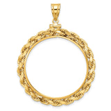 US 1 oz Platinum American Eagle $100 Coin Bezel Pendant Screw Top Large Knotted Rope in 14k Yellow Gold