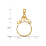 Australian 1/4 oz Gold Kangaroo $25 Coin Bezel Pendant Screw Top French Scroll in 14k Yellow Gold
