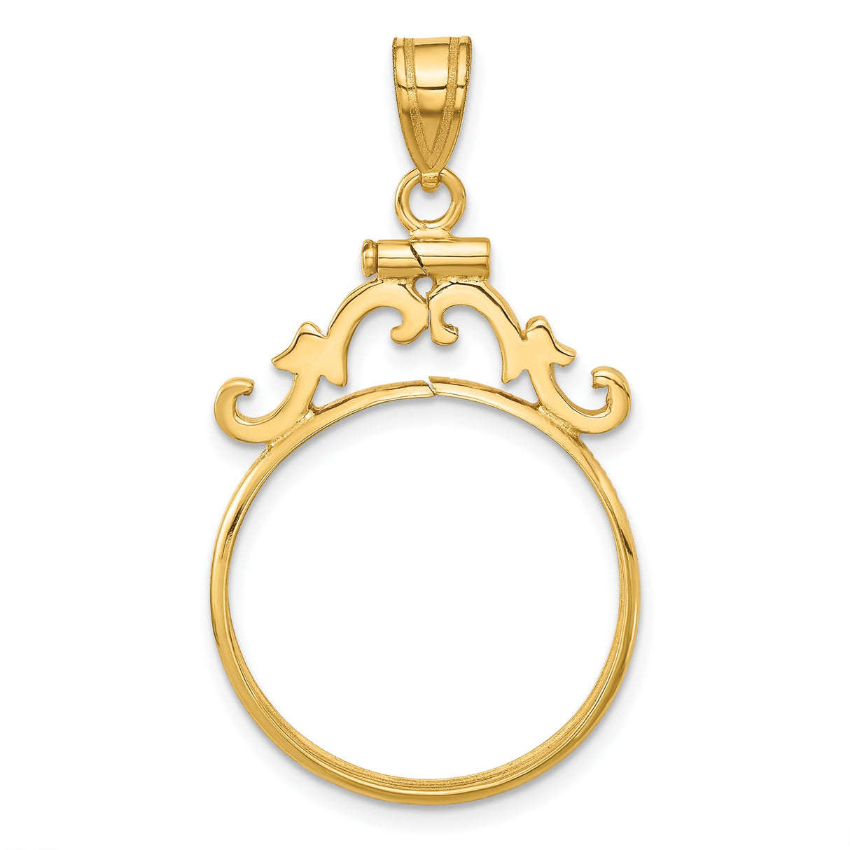 Australian 1/4 oz Gold Kangaroo $25 Coin Bezel Pendant Screw Top French Scroll in 14k Yellow Gold