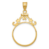 Australian 1/4 oz Gold Kangaroo $25 Coin Bezel Pendant Screw Top French Scroll in 14k Yellow Gold