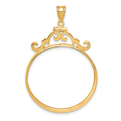 Isle of Man 1/2 oz Gold Cat Coin Bezel Pendant Screw Top French Scroll in 14k Yellow Gold