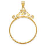 Australian 1 oz Gold Nugget $100 Coin Bezel Pendant Screw Top French Scroll in 14k Yellow Gold