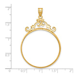US 1 oz Platinum American Eagle $100 Coin Bezel Pendant Screw Top French Scroll in 14k Yellow Gold