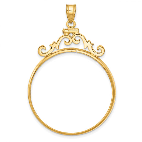 US 1 oz Platinum American Eagle $100 Coin Bezel Pendant Screw Top French Scroll in 14k Yellow Gold