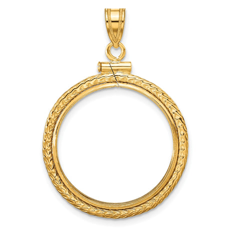 US 1/4 oz Platinum American Eagle $25 Coin Bezel Pendant Screw Top Foxtail Chain in 14k Yellow Gold