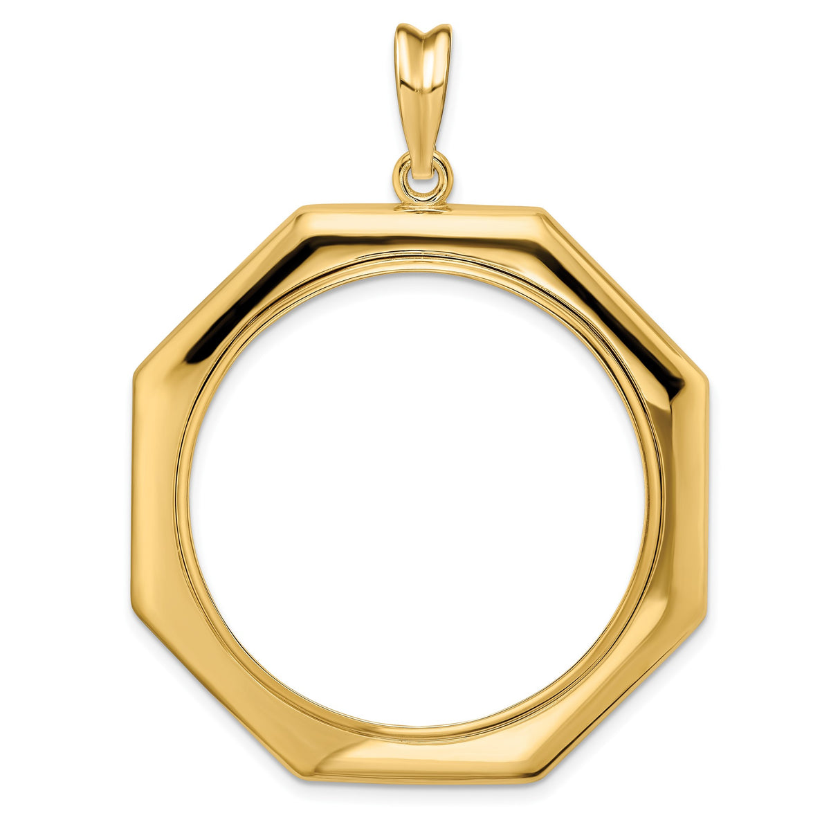 Isle of Man 1 oz Gold Angel £5 Coin Series 1 Coin Bezel Pendant Prong Set Bold Octagonal Frame in 14k Yellow Gold