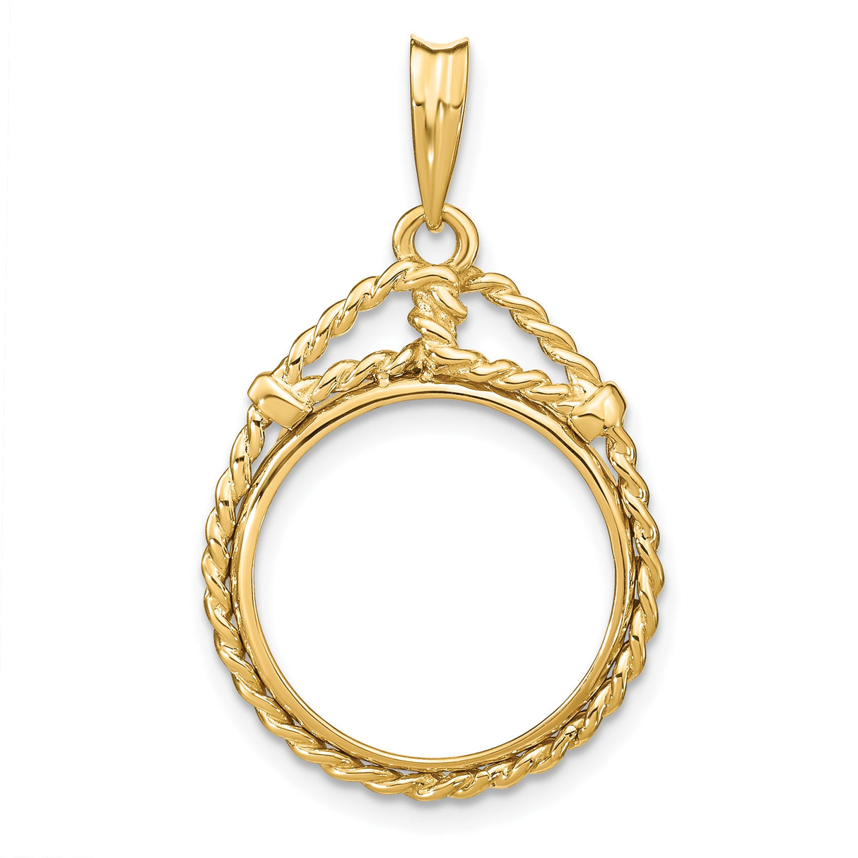 Australian 1/10 oz Gold Kangaroo $15 Coin Bezel Pendant Prong Set Western Rope in 14k Yellow Gold