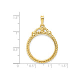 US 1/4 oz Platinum American Eagle $25 Coin Bezel Pendant Prong Set Western Rope in 14k Yellow Gold