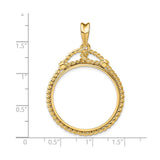 US 1/2 oz Platinum American Eagle $50 Coin Bezel Pendant Prong Set Western Rope in 14k Yellow Gold
