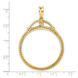 Isle of Man 1 oz Gold Noble £5 Coin Series 3 Coin Bezel Pendant Prong Set Western Rope in 14k Yellow Gold