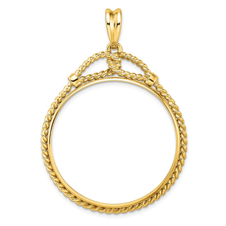 US 1 oz Platinum American Eagle $100 Coin Bezel Pendant Prong Set Western Rope in 14k Yellow Gold