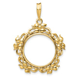 Australian 1/10 oz Gold Lunar $15 Coin Series 1 Coin Bezel Pendant Prong Set Flower Blossom in 14k Yellow Gold
