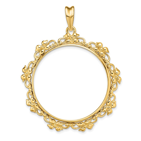 Australian 1 oz Gold Kangaroo $100 Coin Series 2 Coin Bezel Pendant Prong Set Flower Blossom in 14k Yellow Gold