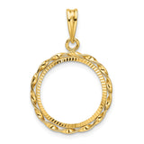 Australian 1/10 oz Gold Koala $15 Coin Bezel Pendant Prong Set Diamond-Cut Twisted Ribbon in 14k Yellow Gold