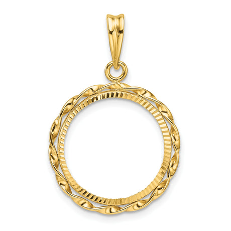 Australian 1/10 oz Gold Lunar $15 Coin Series 3 Coin Bezel Pendant Prong Set Diamond-Cut Twisted Ribbon in 14k Yellow Gold