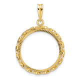 Australian 1/4 oz Gold Kangaroo $25 Coin Bezel Pendant Prong Set Diamond-Cut Twisted Ribbon in 14k Yellow Gold