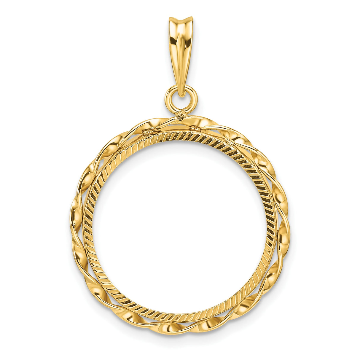 Australian 1/4 oz Gold Lunar $25 Coin Series 1 Coin Bezel Pendant Prong Set Diamond-Cut Twisted Ribbon in 14k Yellow Gold