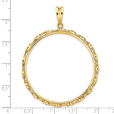 39.5 mm Coin Bezel Pendant Diamond-Cut Twisted Ribbon Prong Set in 14k Yellow Gold