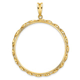 39.5 mm Coin Bezel Pendant Diamond-Cut Twisted Ribbon Prong Set in 14k Yellow Gold