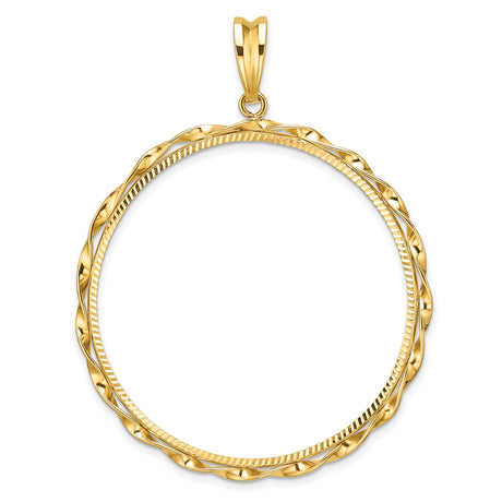 39.5 mm Coin Bezel Pendant Diamond-Cut Twisted Ribbon Prong Set in 14k Yellow Gold
