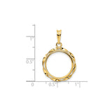 Australian 1/10 oz Gold Lunar $15 Coin Series 1 Coin Bezel Pendant Prong Set Twisted Ribbon in 14k Yellow Gold