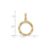Australian 1/10 oz Gold Koala $15 Coin Bezel Pendant Prong Set Twisted Ribbon in 14k Yellow Gold