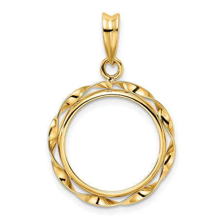 Australian 1/10 oz Gold Lunar $15 Coin Series 3 Coin Bezel Pendant Prong Set Twisted Ribbon in 14k Yellow Gold
