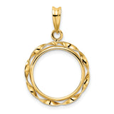 Australian 1/10 oz Gold Koala $15 Coin Bezel Pendant Prong Set Twisted Ribbon in 14k Yellow Gold