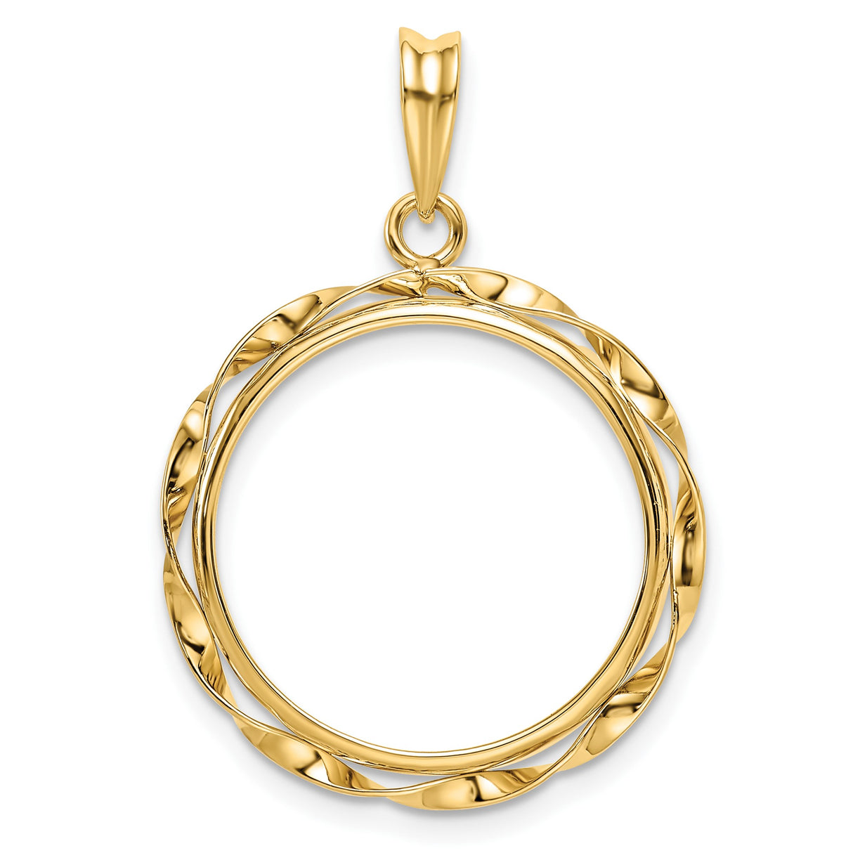 Australian 1/4 oz Gold Kangaroo $25 Coin Bezel Pendant Prong Set Twisted Ribbon in 14k Yellow Gold