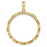 Australian 1 oz Platinum Koala $100 Coin Bezel Pendant Prong Set Twisted Ribbon in 14k Yellow Gold