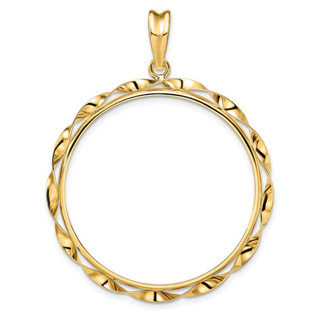 Australian 1 oz Gold Nugget $100 Coin Bezel Pendant Prong Set Twisted Ribbon in 14k Yellow Gold