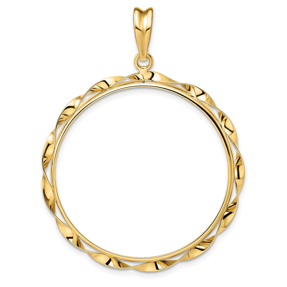 Australian 1 oz Gold Lunar $100 Coin Series 3 Coin Bezel Pendant Prong Set Twisted Ribbon in 14k Yellow Gold