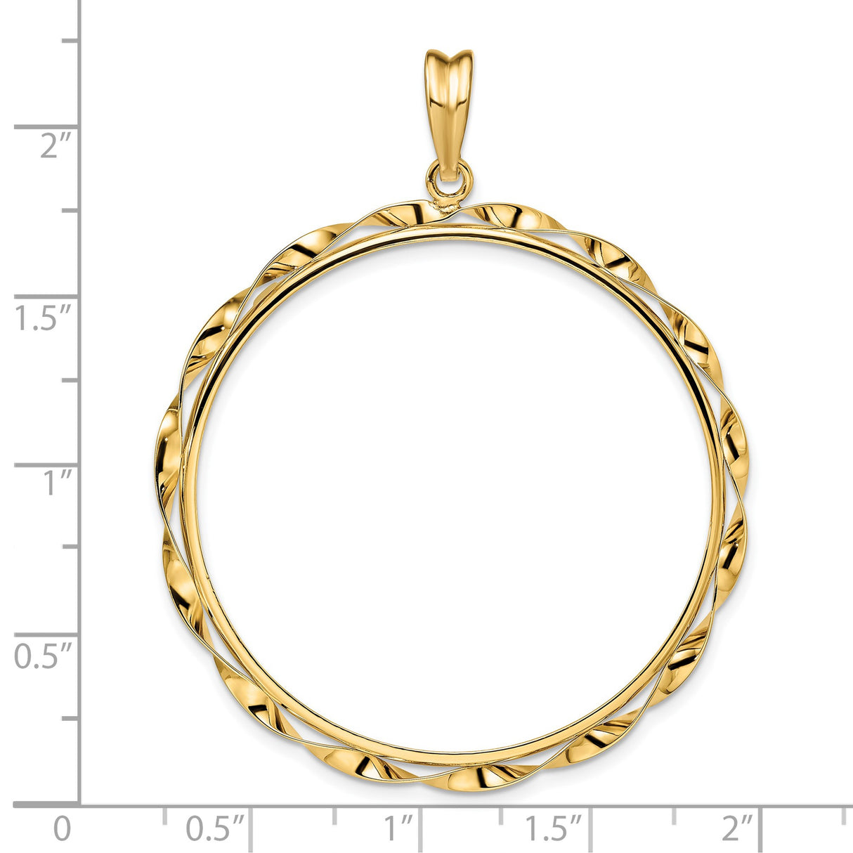 39.5 mm Coin Bezel Pendant Twisted Ribbon Prong Set in 14k Yellow Gold