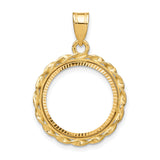 Australian 1/10 oz Gold Koala $15 Coin Bezel Pendant Prong Set Diamond-Cut Twisted Wire Ribbon in 14k Yellow Gold