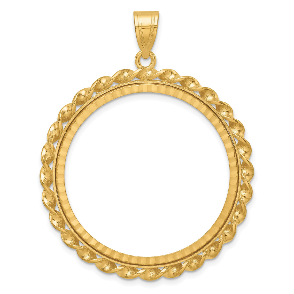 US 1 oz Platinum American Eagle $100 Coin Bezel Pendant Prong Set Diamond-Cut Twisted Ribbon in 14k Yellow Gold