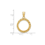 Australian 1/10 oz Gold Koala $15 Coin Bezel Pendant Prong Set Twisted Ribbon in 14k Yellow Gold
