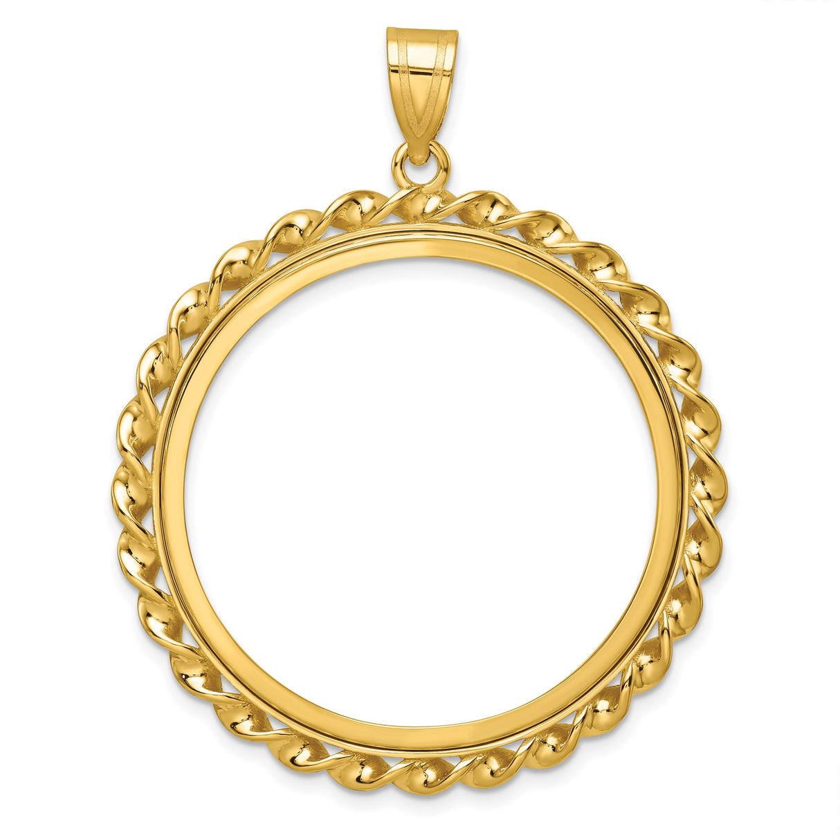 US 1 oz Platinum American Eagle $100 Coin Bezel Pendant Prong Set Twisted Ribbon in 14k Yellow Gold