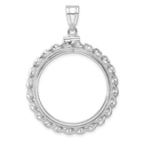 US 1/2 oz Platinum American Eagle $50 Coin Bezel Pendant Screw Top Wide Twisted Wire in 14k White Gold