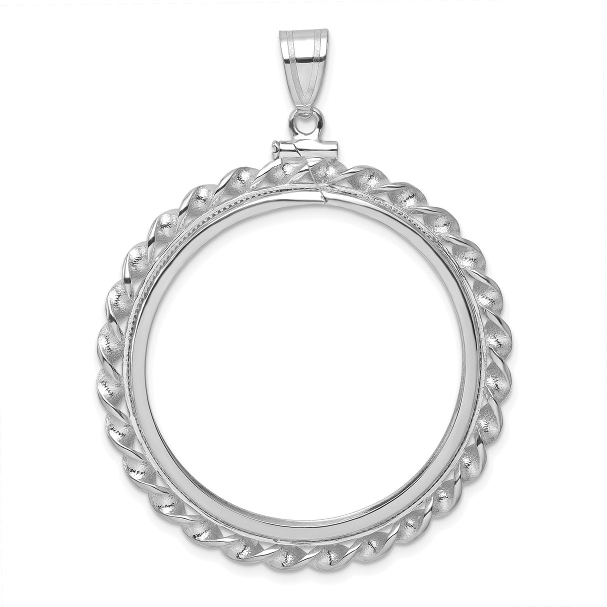 Isle of Man 1 oz Gold Noble £5 Coin Series 3 Coin Bezel Pendant Screw Top Wide Twisted Wire in 14k White Gold