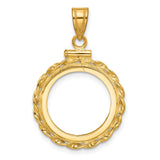 Australian 1/10 oz Gold Kangaroo $15 Coin Bezel Pendant Screw Top Wide Twisted Wire in 14k Yellow Gold